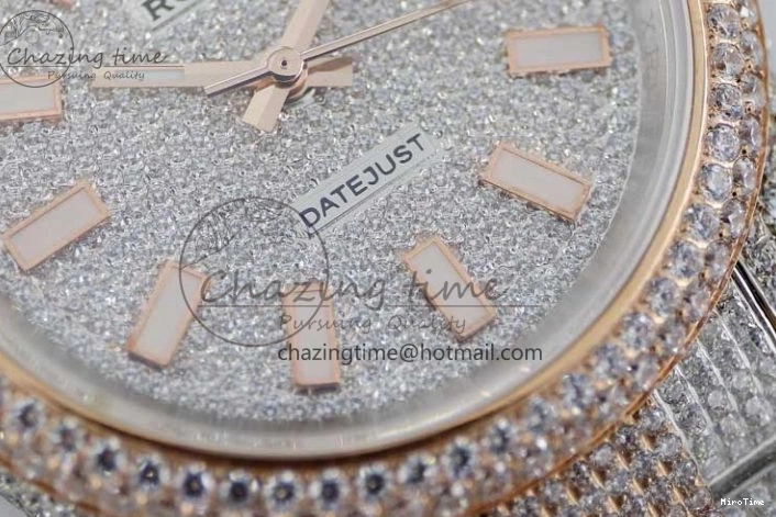 MiroTime 0601 Datejust 41 SS RG Full Diamonds TWF 1:1 Best Edition Diamonds Stick Markers Dial on Bracelet A Refined 2400